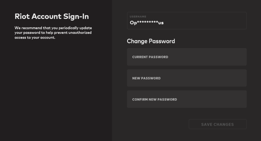 Riot Account Password Change